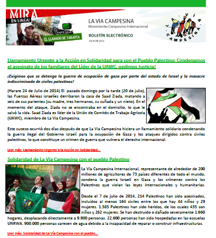 La Via Campesina- Boletín Electrónico Julio de 2014